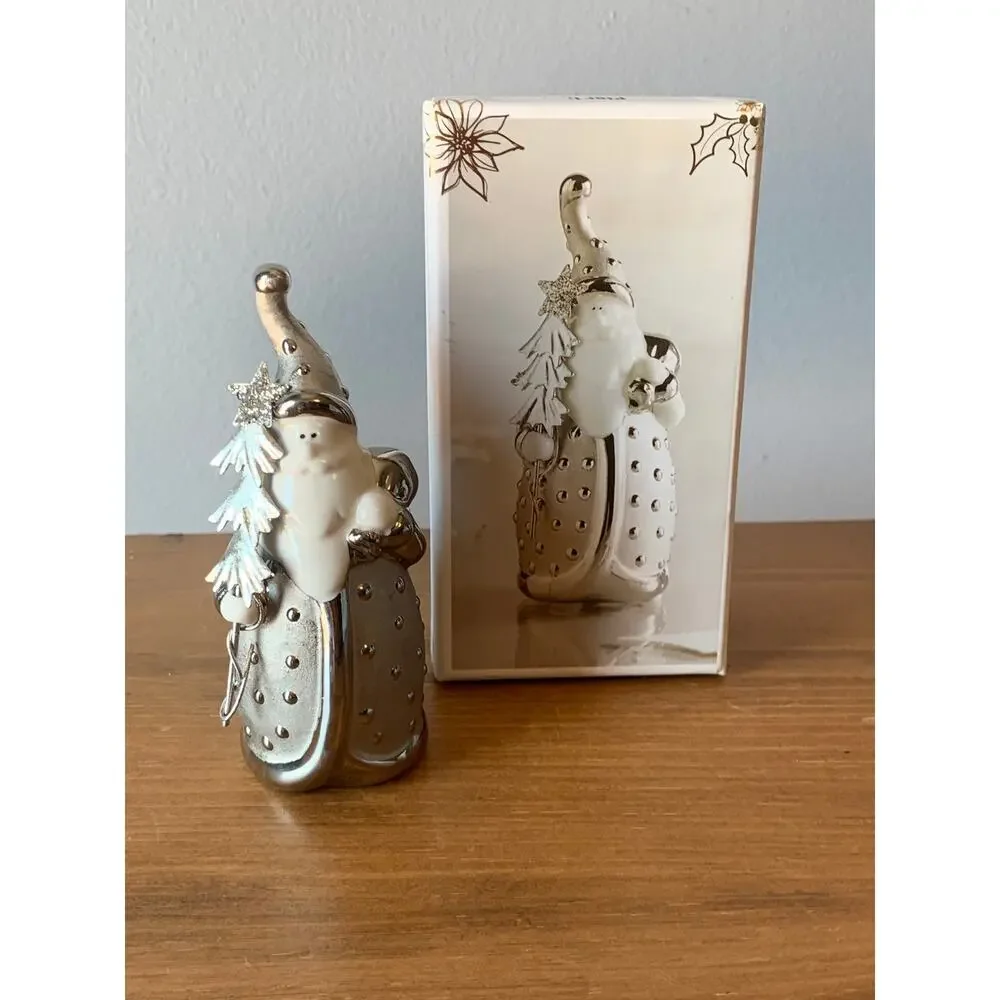 Pier 1 Imports Pere Noel Santa Figurine Silver Original Box 4